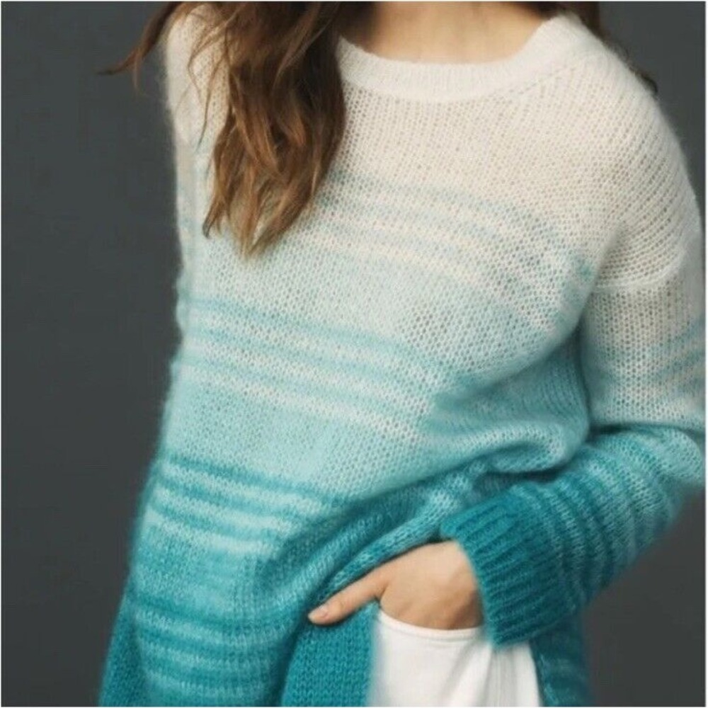 Anthropologie Tunic Sweater  Women Ombre  Knit Sweater Large Green
